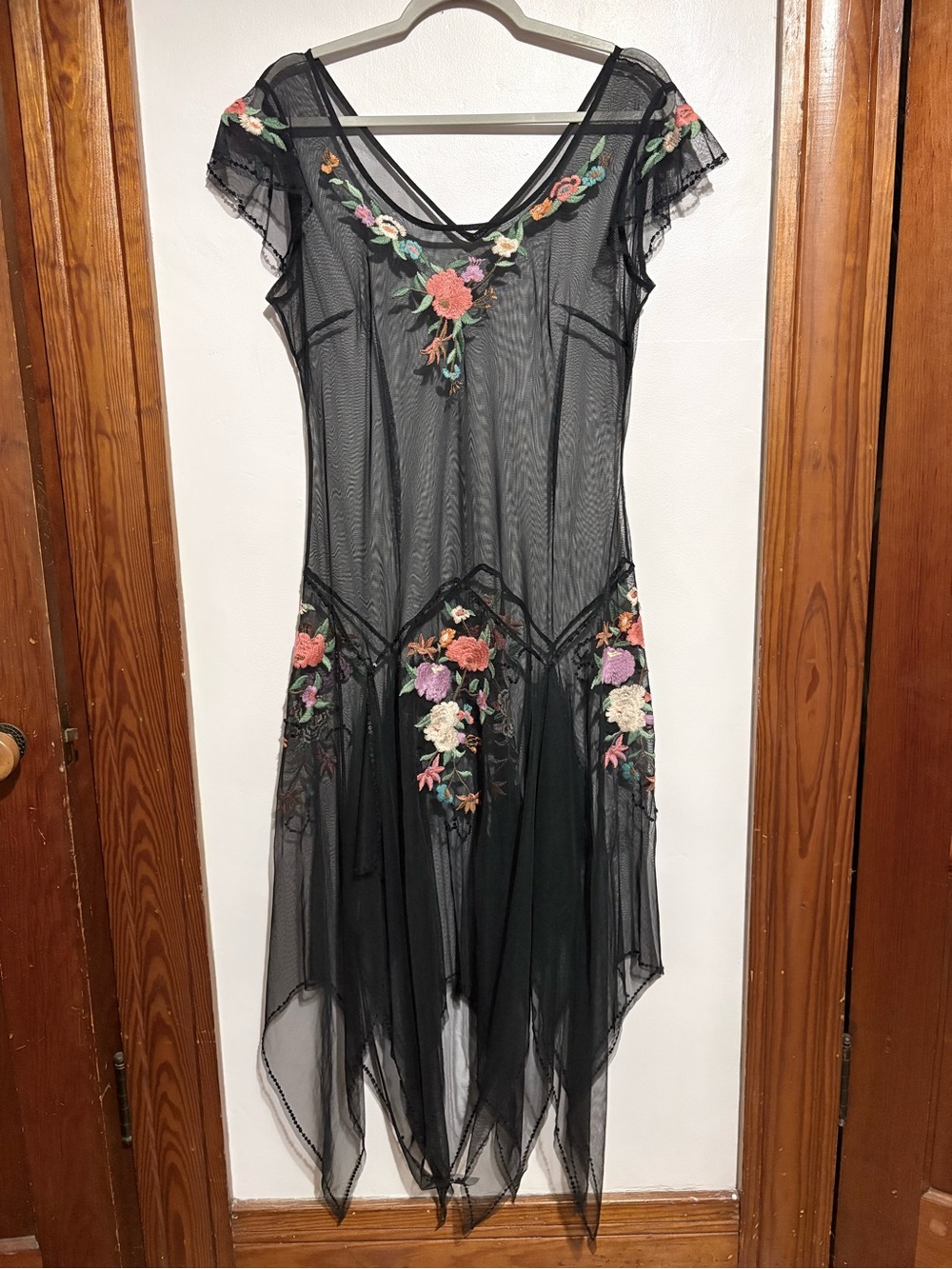 Sheer Black Floral Embroidered Dress